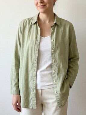 J.Jill Classic Cotton Button Down Blouse Light Green Sage Size Medium